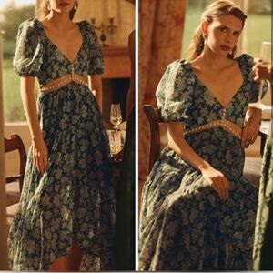 Anthropologie x V. Chapman Emma V-Neck A-Line Brocade Cutout Maxi Dress Sz 4